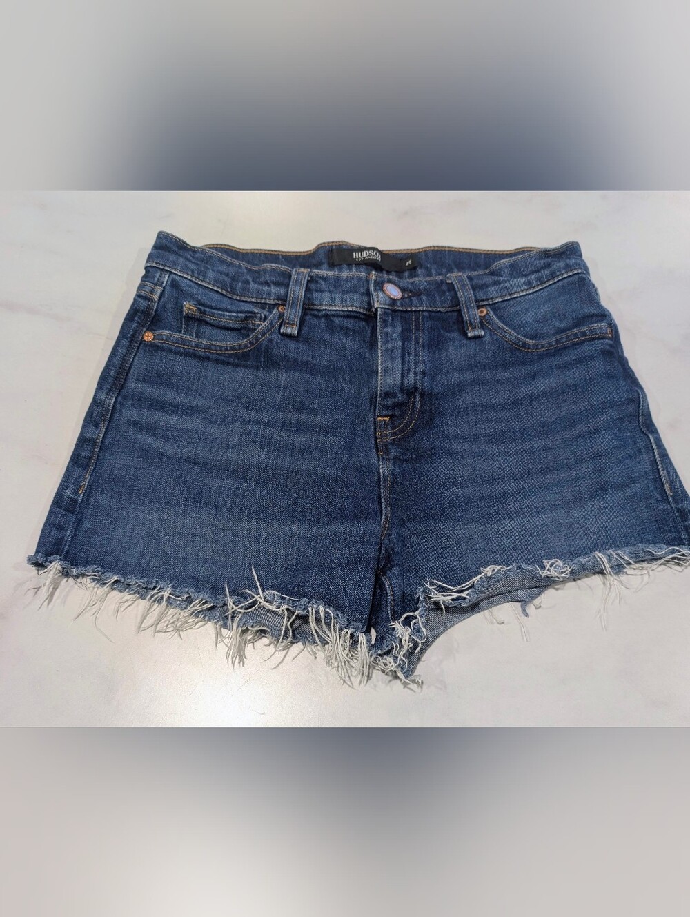 Hudson Jeans Dark Blue Frayed Hem Denim Shorts